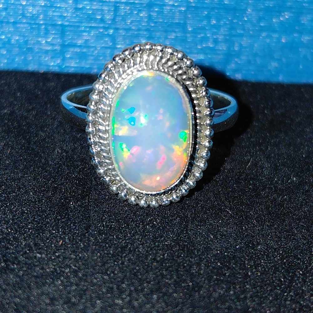 Elegant Silver Ethiopian Opal Ring